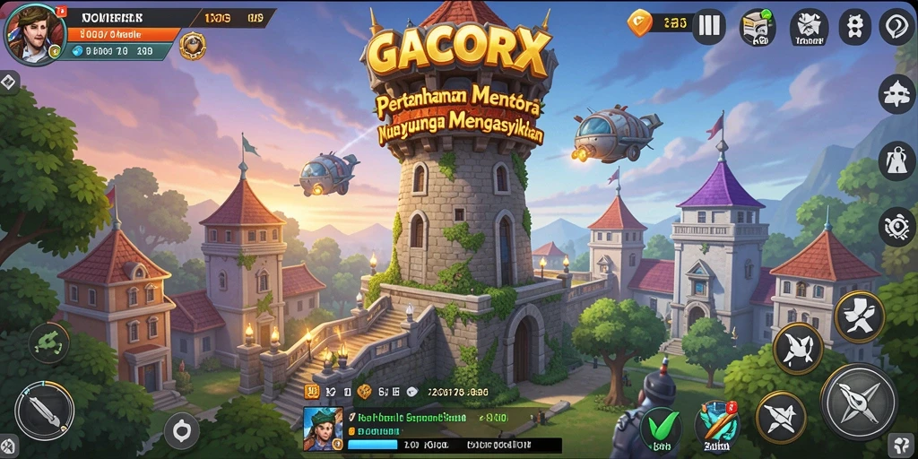Screenshot unik dari gameplay menara pertahanan dalam GACORX.