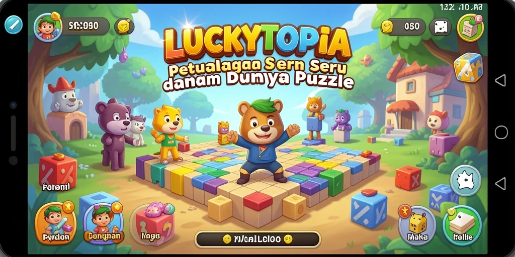 Tampilan gameplay seru dalam LUCKYTOPIA menyajikan puzzle yang menarik.
